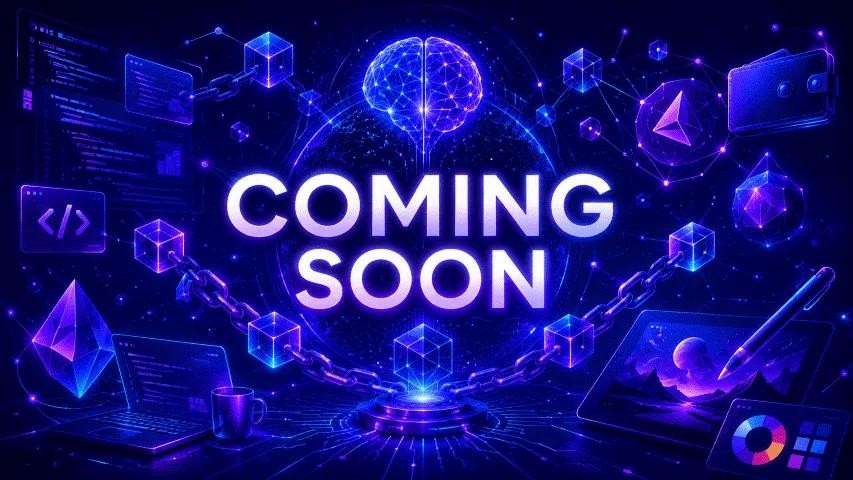 Grafica futuristica con scritta Coming Soon e IA