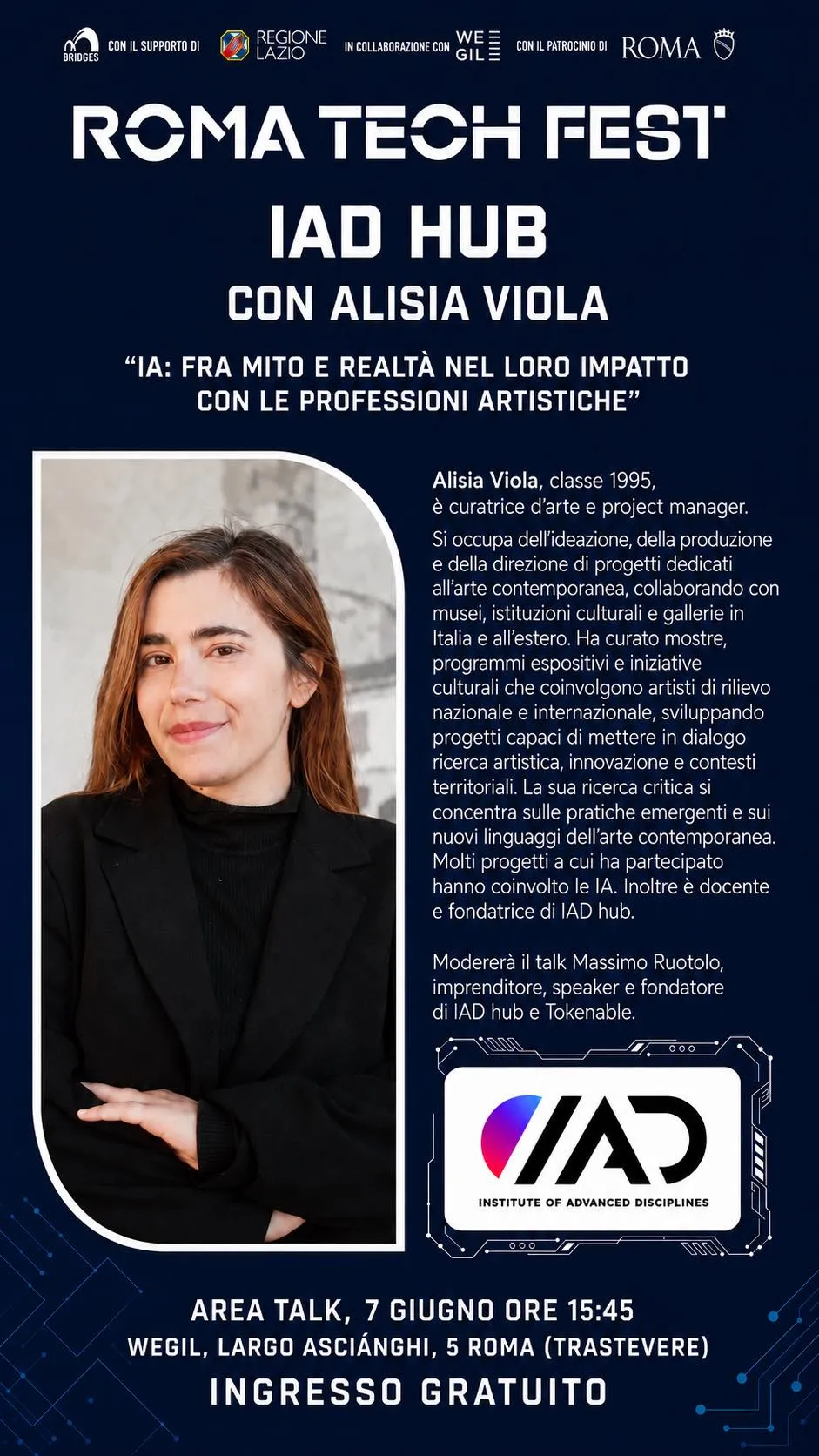 Locandina Roma Tech Fest con Alisia Viola